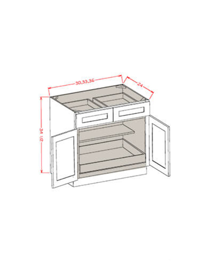 Black Shaker 36 in. W x 24 in. D x 34.5 in. H Double Door Double Drawer One Rollout Shelf Base Kit