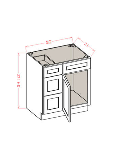 Black Shaker 30 in. W x 21 in. D x 34.5 in. H Three Left Drawer Vanity Combo Base