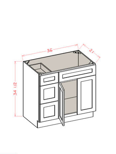 Black Shaker 36 in. W x 21 in. D x 34.5 in. H Three Left Drawer Vanity Combo Base