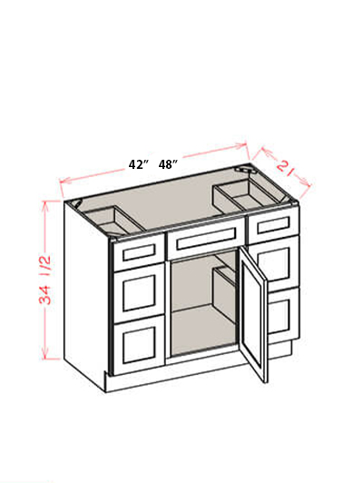 Black Shaker 48 in. W x 21 in. D x 34.5 in. H Double Drawer Stack Vanity Combo Base