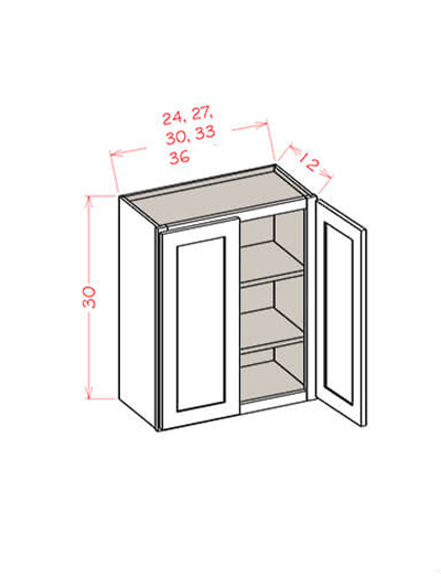 Black Shaker 36 in. W x 12 in. D x 30 in. H Double Door Wall Cabinet