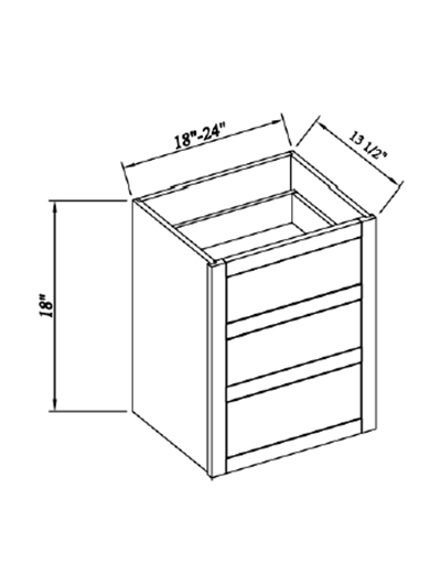 Inset White Slab Shaker Three Drawer Wall Cabinet 24″ W*18″H*13 1/2″D