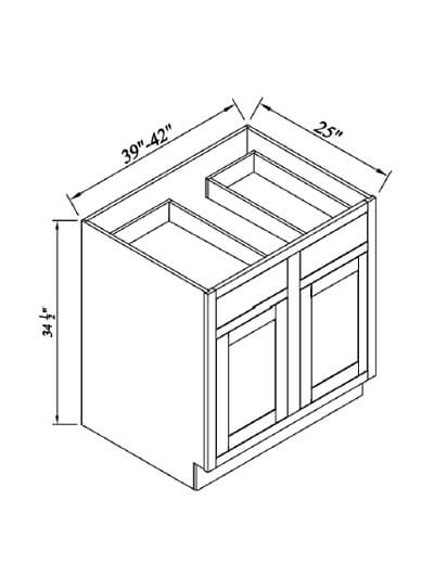 Inset White Slab Shaker Double Door Base Cabinet 42”W*25”D*34-1/2”H