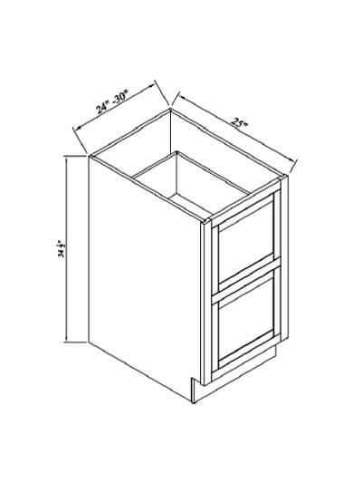 Inset Brown Slab Shaker Base Double Drawer Pack Cabinet 30”W*25”D*34-1/2”H