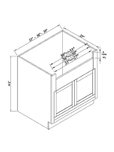 Inset White Slab Shaker Farm Sink Base Cabinet 36″ W* 34.5″ H* 25″ D