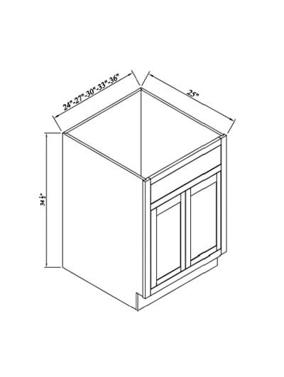 Inset White Slab Shaker Double Door Sink Base Cabinet 24″W*25”D*34-1/2”H