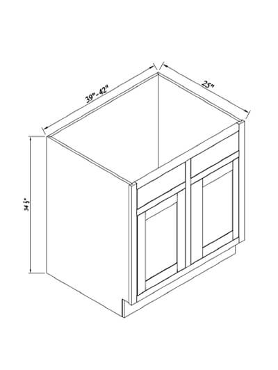 Inset White Slab Shaker Double Door Sink Base Cabinet 39″W*25”D*34-1/2”H