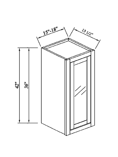Inset Brown Slab Shaker Single Glass Door Wall Cabinet 18”W*42”H*13 1/2”D
