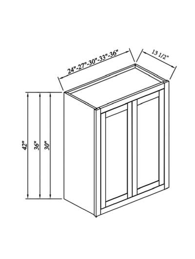 Inset Brown Slab Shaker Double Door Wall Cabinet 27”W*30”H*13 1/2”D
