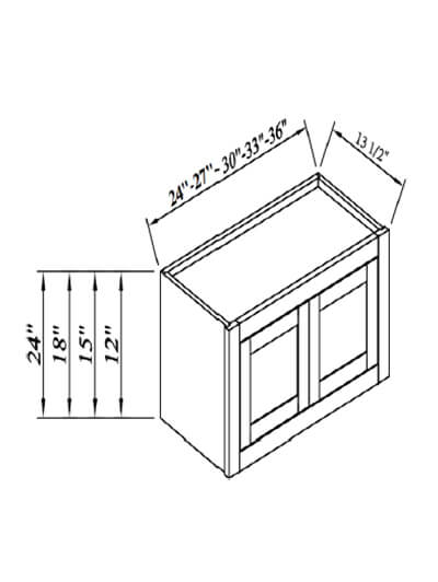 Inset Brown Slab Shaker Double Door Wall Cabinet 36”W*12”H*13 1/2”D