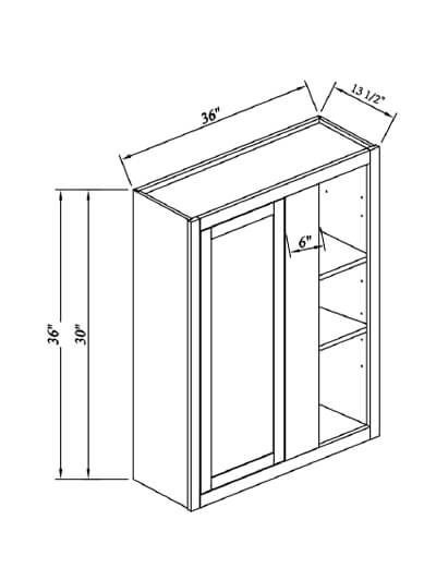 Inset Brown Slab Shaker Wall Blind Corner Cabinet 36”W*36”H*13 1/2”D
