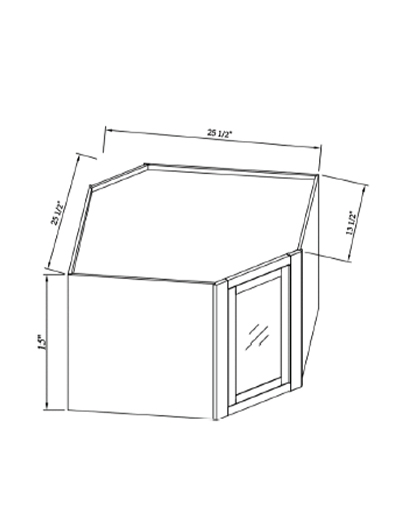Inset White Slab Shaker Glass Door Wall Diagonal Corner Cabinet 25 1/2″W X 15″H X 13 1/2″D