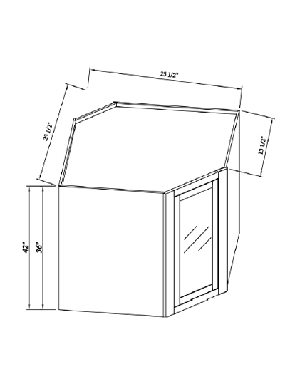 Inset Brown Slab Shaker Glass Door Wall Diagonal Corner Cabinet 25 1/2″W X 36″H X 13 1/2″D