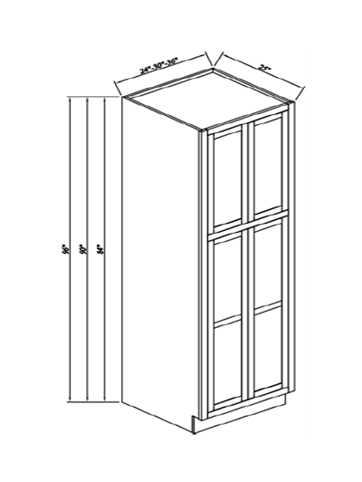 Inset Brown Slab Shaker Double Door Pantry Cabinet 30”W*90”H*25”D