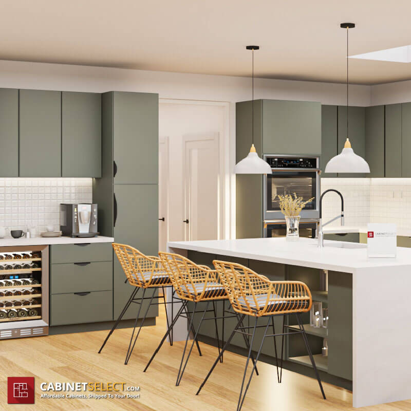 Olive Green Frameless Cabinets