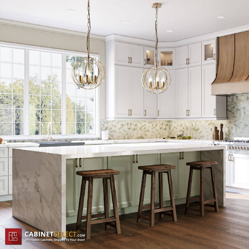 Oxford Green Island White Cabinets