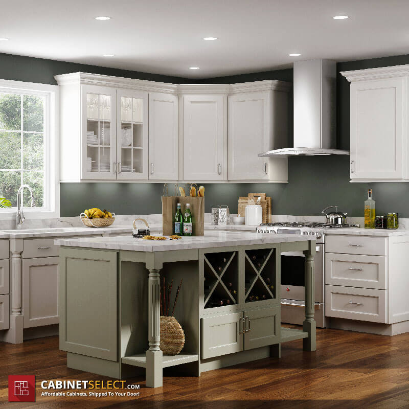 Sage Green Island White Cabinets