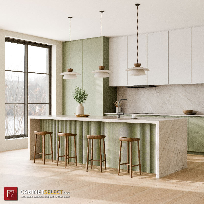 Sage Green White Kitchen Frameless