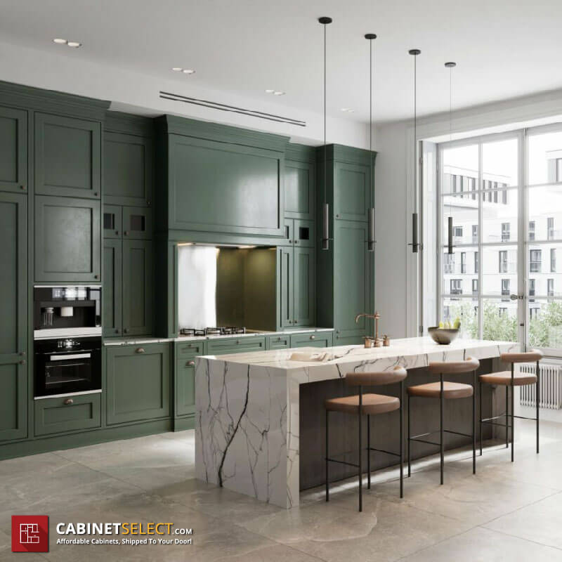 Shaker Green Cabinets Marble Island