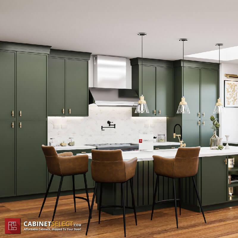 Slim Shaker Dark Green Cabinets