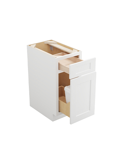 WS-B15TCPO: Shaker White Base with Single Trashcan Pullout