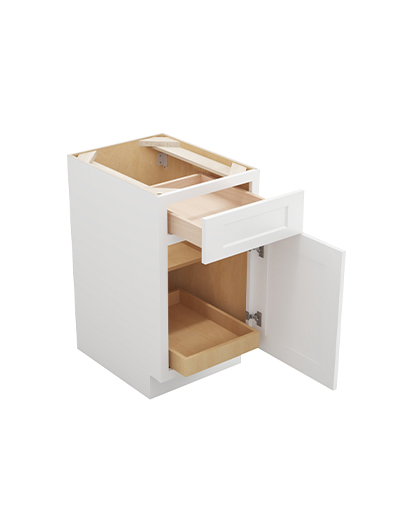 WS-B181RS: Shaker White 18″ Single Door Single Drawer One Rollout Shelf Base Kit