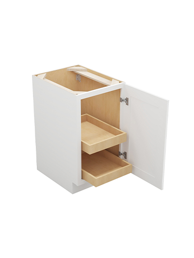 WS-B18FH2RS: Shaker White 18″ Single Full Height Door Two Rollout Shelf Base Kit