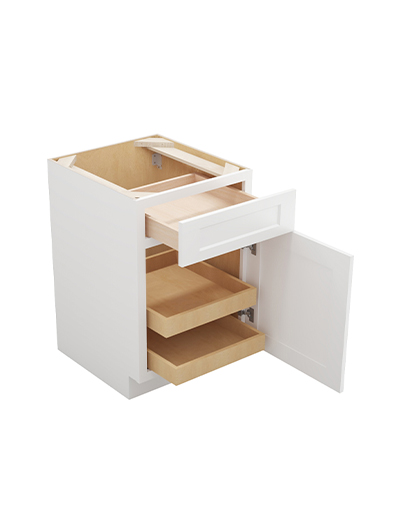 WS-B212RS: Shaker White 21″ Single Door Single Drawer Two Rollout Shelf Base Kit
