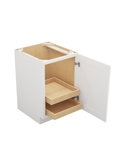 WS-B21FH2RS: Shaker White 21″ Single Full Height Door Two Rollout Shelf Base Kit