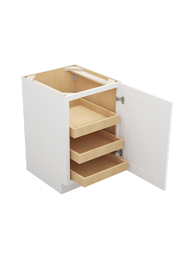 WS-B21FH3RS: Shaker White 21″ Single Full Height Door Three Rollout Shelf Base Kit