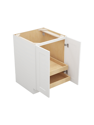 WS-B24FH2RS: Shaker White 24″ Double Full Height Door Two Rollout Shelf Base Kit