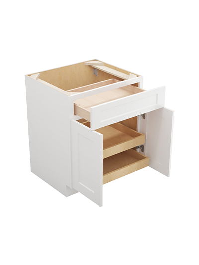 WS-B272RS: Shaker White 27″ Double Door Single Drawer Two Rollout Shelf Base Kit