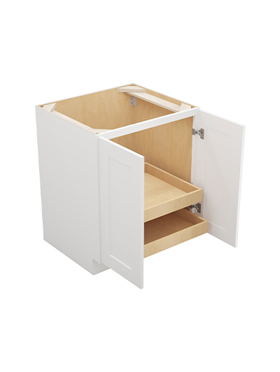 WS-B27FH2RS: Shaker White 27″ Double Full Height Door Two Rollout Shelf Base Kit