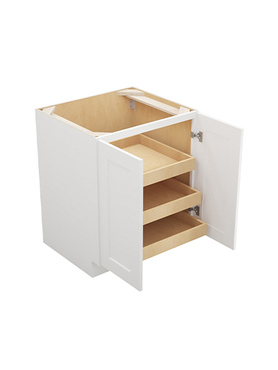 WS-B27FH3RS: Shaker White 27″ Double Full Height Door Three Rollout Shelf Base Kit