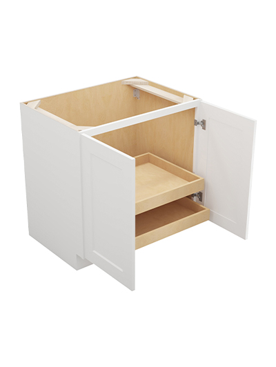 WS-B33FH2RS: Shaker White 33″ Double Full Height Door Two Rollout Shelf Base Kit