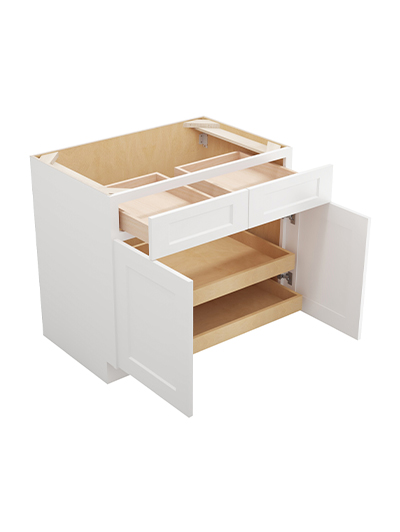WS-B362RS: Shaker White 36″ Double Door Double Drawer Two Rollout Shelf Base Kit