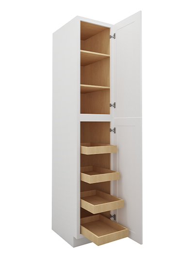 WS-U1890244RS: Shaker White 18″ Two Door Utility, Four Rollout Shelf Cabinet 90″ H