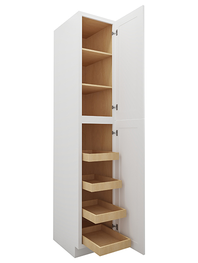 WS-U1896244RS: Shaker White 18″ Two Door Utility, Four Rollout Shelf Cabinet 96″ H