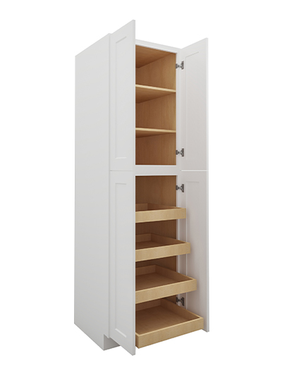 WS-U2484244RS: Shaker White 24″ Four Door Utility, Four Rollout Shelf Cabinet 84″ H