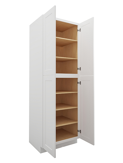WS-U309024: Shaker White 30″ Utility Cabinet Four Doors 90″ H