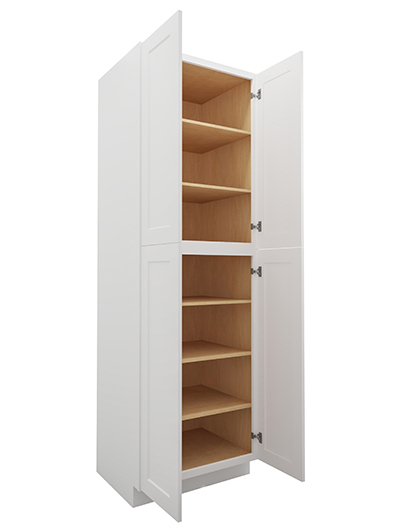 WS-U309624: Shaker White 30″ Utility Cabinet Four Doors 96″ H
