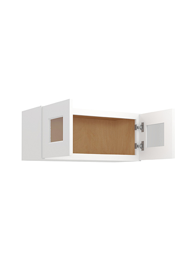 WS-W2712GD: Shaker White 27″ Glass Door Wall Stacker Cabinet Double Door 12″ H
