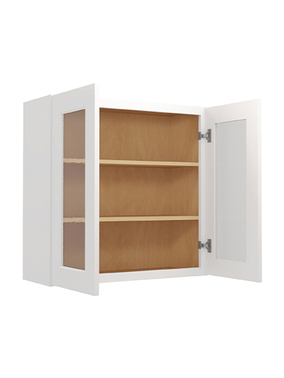 WS-W3030GD: Shaker White 30″ Glass Door Wall Cabinet Double Door 30″ Tall