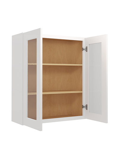 WS-W3036GD: Shaker White 30″ Glass Door Wall Cabinet Double Door 36″ Tall