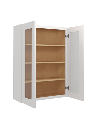 WS-W3042GD: Shaker White 30″ Glass Door Wall Cabinet Double Door 42″ Tall