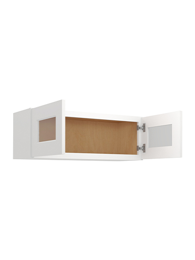 WS-W3312GD: Shaker White 33″ Glass Door Wall Stacker Cabinet Double Door 12″ H