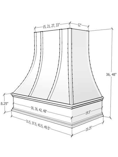 Asheville – 48″ Curved Classic Molding Strapped Navy Blue Shaker Hood