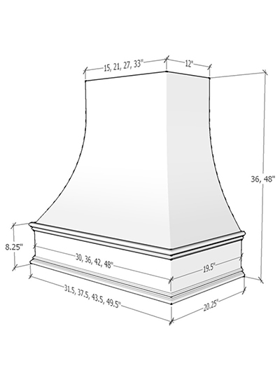 Asheville – 30″ Curved Classic Molding Smooth Navy Blue Shaker Hood