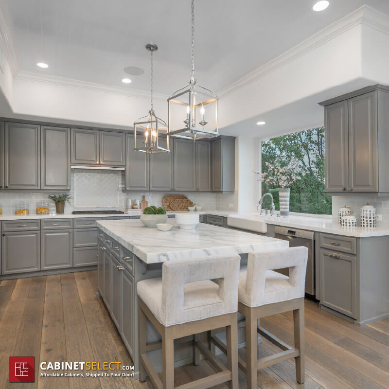 Gray Raised Panel Cabinets