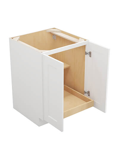 WS-B24FH1RS: Shaker White 24″ Double Full Height Door One Rollout Shelf Base Kit